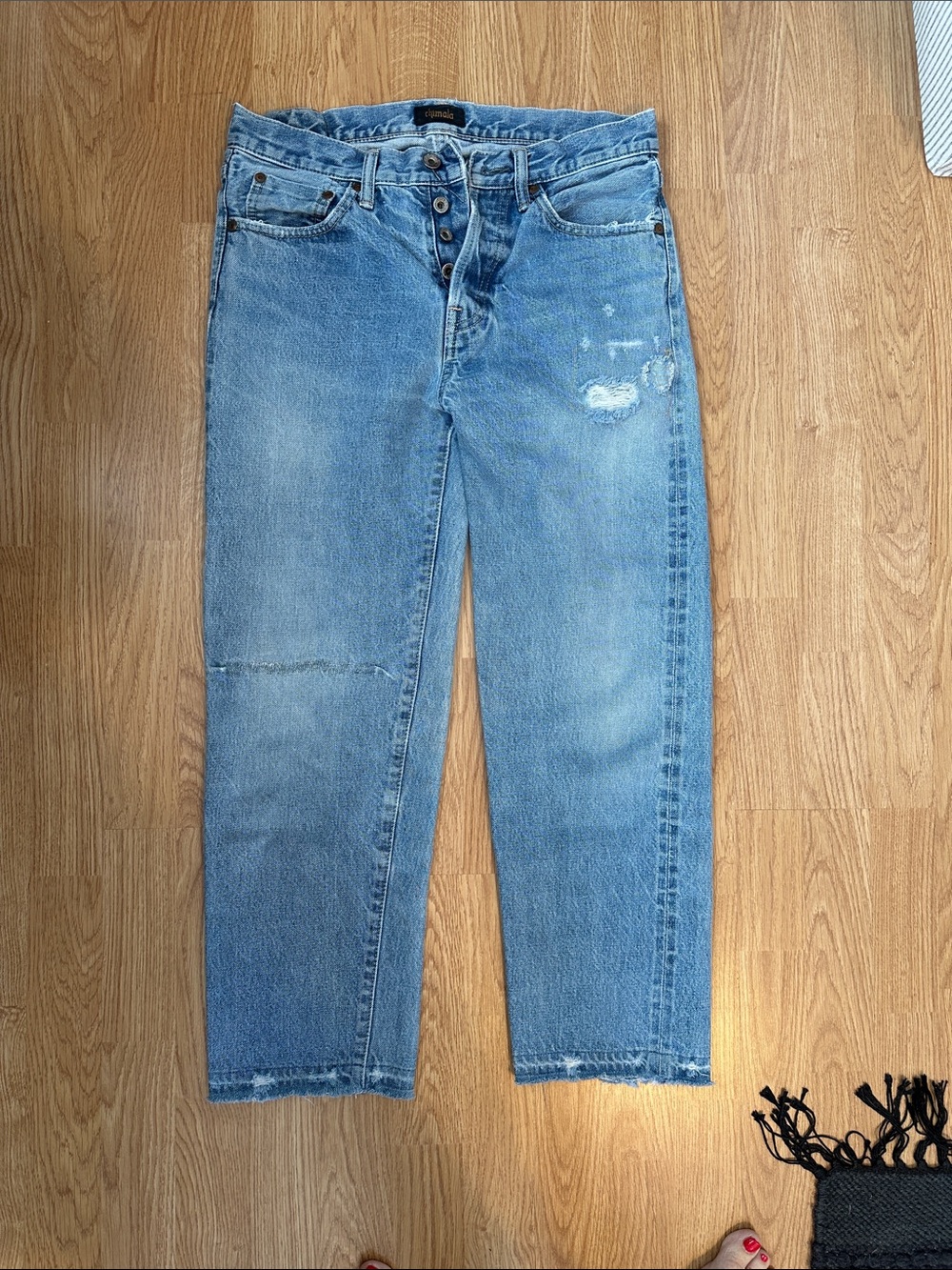 CHIMALA 100% COTTON JAPANESE DENIM LIGHT WASH CROPPED HIGH RISE JEANS SZ 26